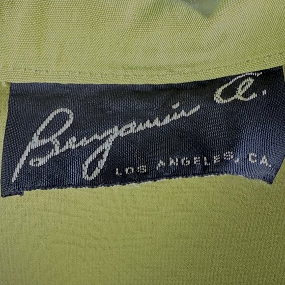 VTG Sheer Olive GREEN Benjamin A. Sheer Sleeve & Lower Panel Button Shirt  W M/L - Picture 3 of 6